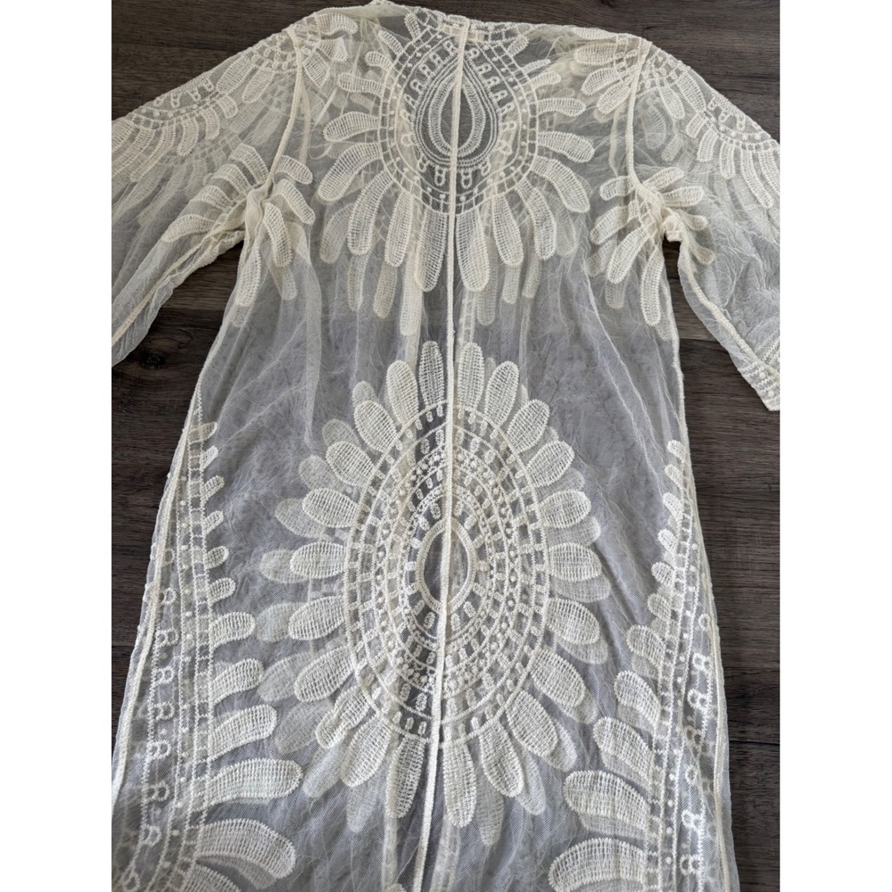 Rebellion Lace Kimono Cardigan Ivory Embroidered Duster Boho Cover-Up Size Small - Picture 7 of 11